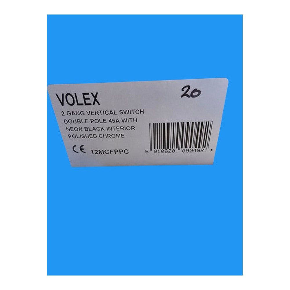 Volex 2 Gang Vertical Cooker Double Pole 45A With Neon Black Interior Polished
