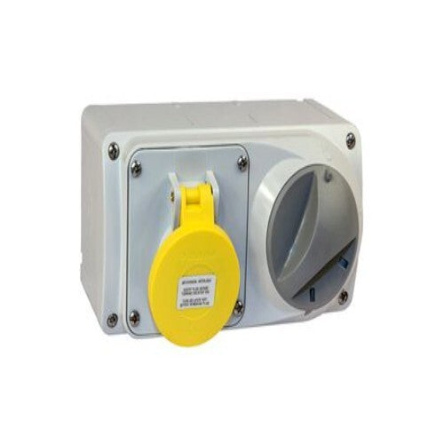 Lewden Surface Switched Interlocked Socket PM16/454124LW  110v 2P + Earth, 16A