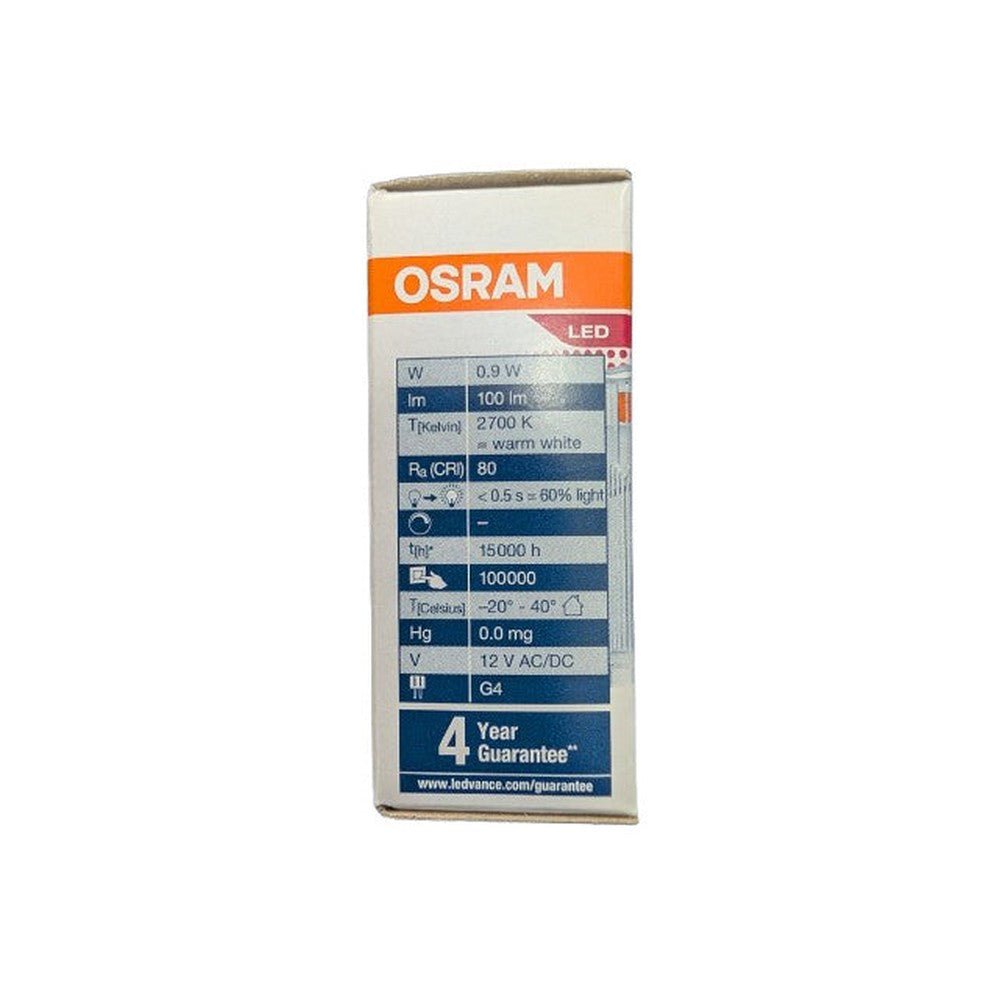 2x Osram Parathom G4 LED Pin 12v 0.9w 100lm 2700knWarm White