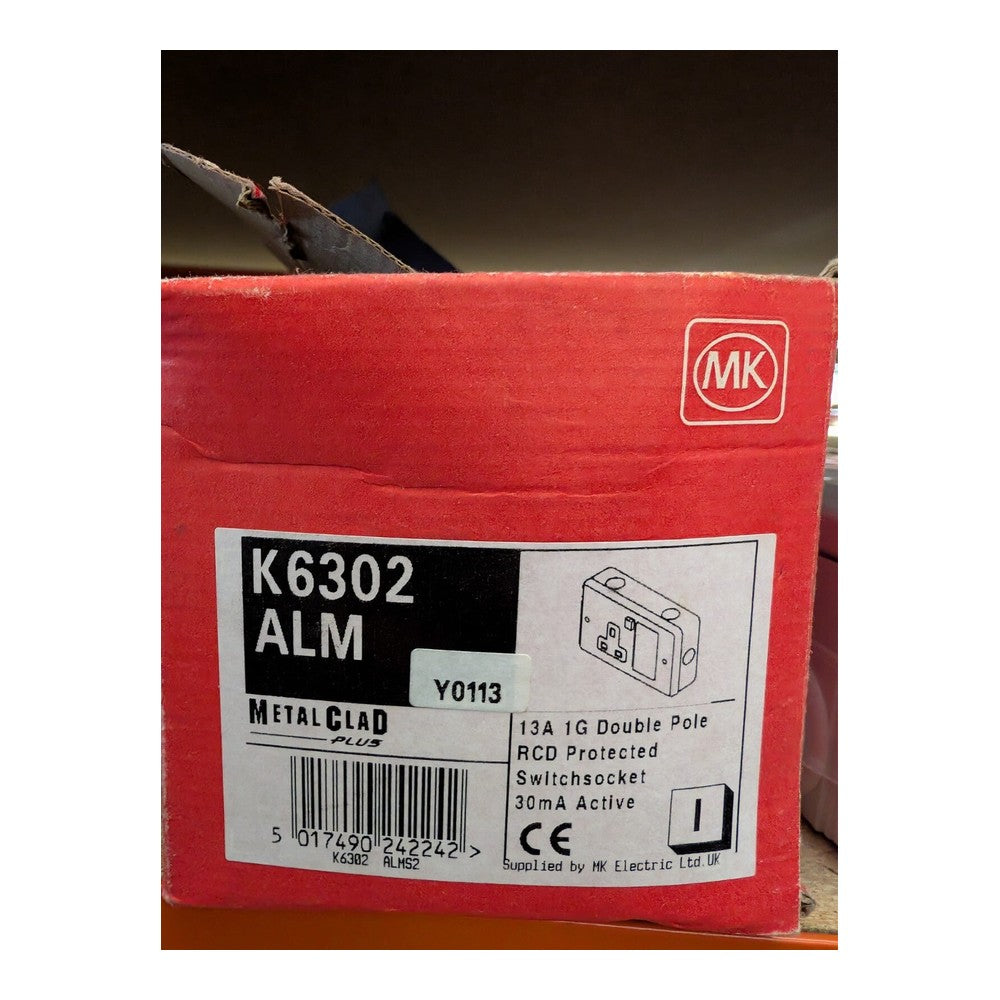 MK K6302ALM Socket 1G Double Pole RCD Sentry Protected Switch Socket 30mA Active