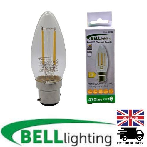 2x BC B22 Bell Lighting 60711 LED Filament Candle 470LM 4000K Cool White