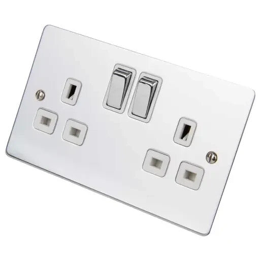 Click Define 13A DP 2 Gang Switched Socket White Insert Polished Chrome