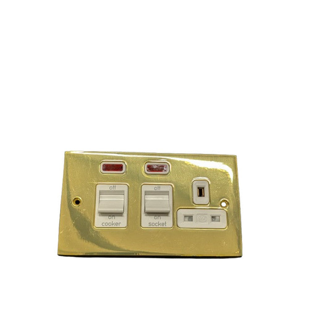 MK K5261 PBS Polished Brass Gold With White 45A Cooker Control Unit With Neon