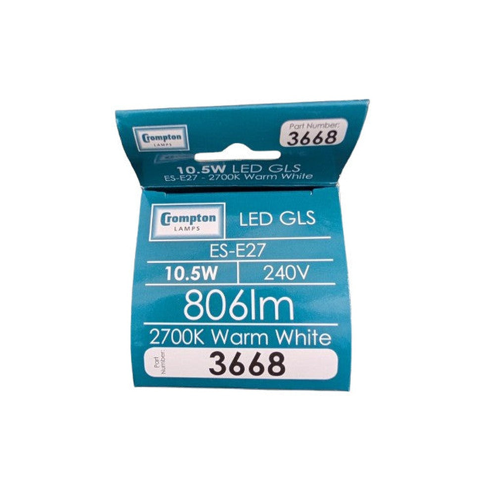 E27 10.5w Crompton LED GLS Thermal Plastic Bulb E27 10.5W Warm White 3668