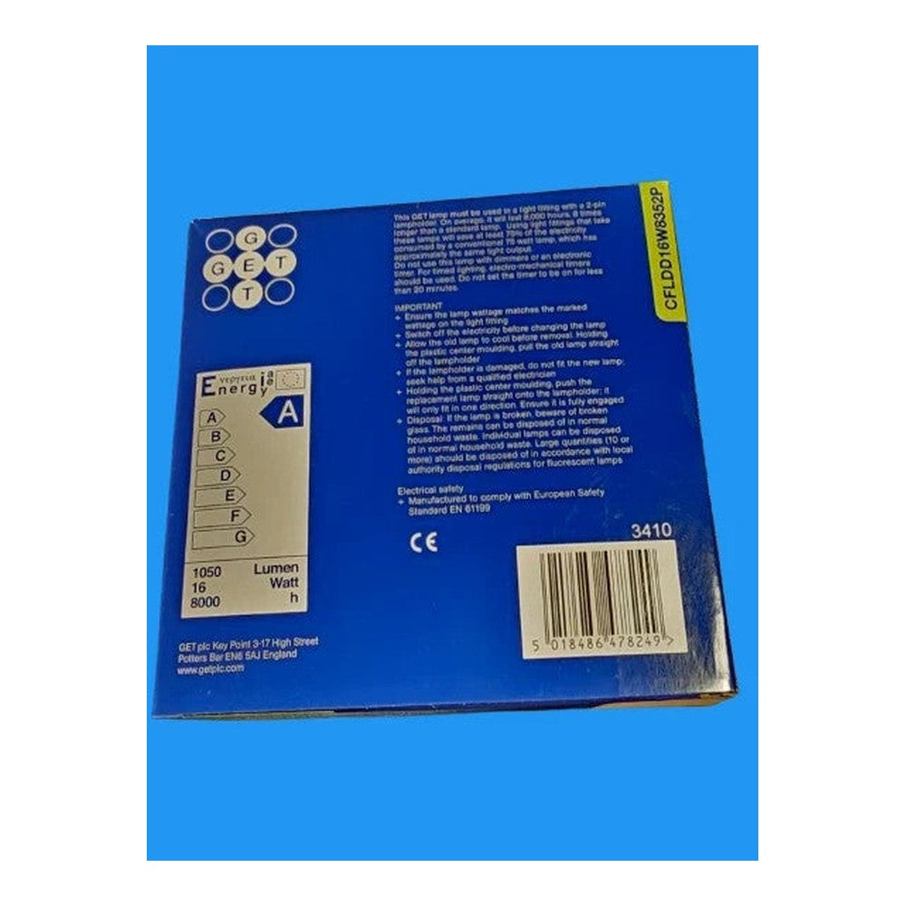 GET CFLDD16W8352P 16W 2 Pin White Low Energy Lamp Bulb