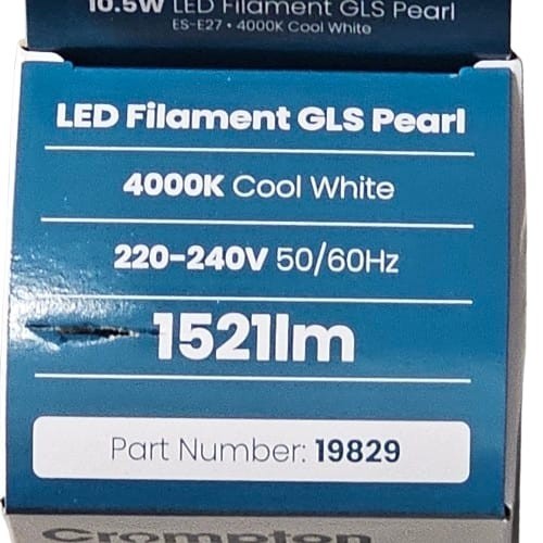 E27 Crompton LED Filament GLS Pearl Bulb 10.5W (100W) 4000K Cool White 19829