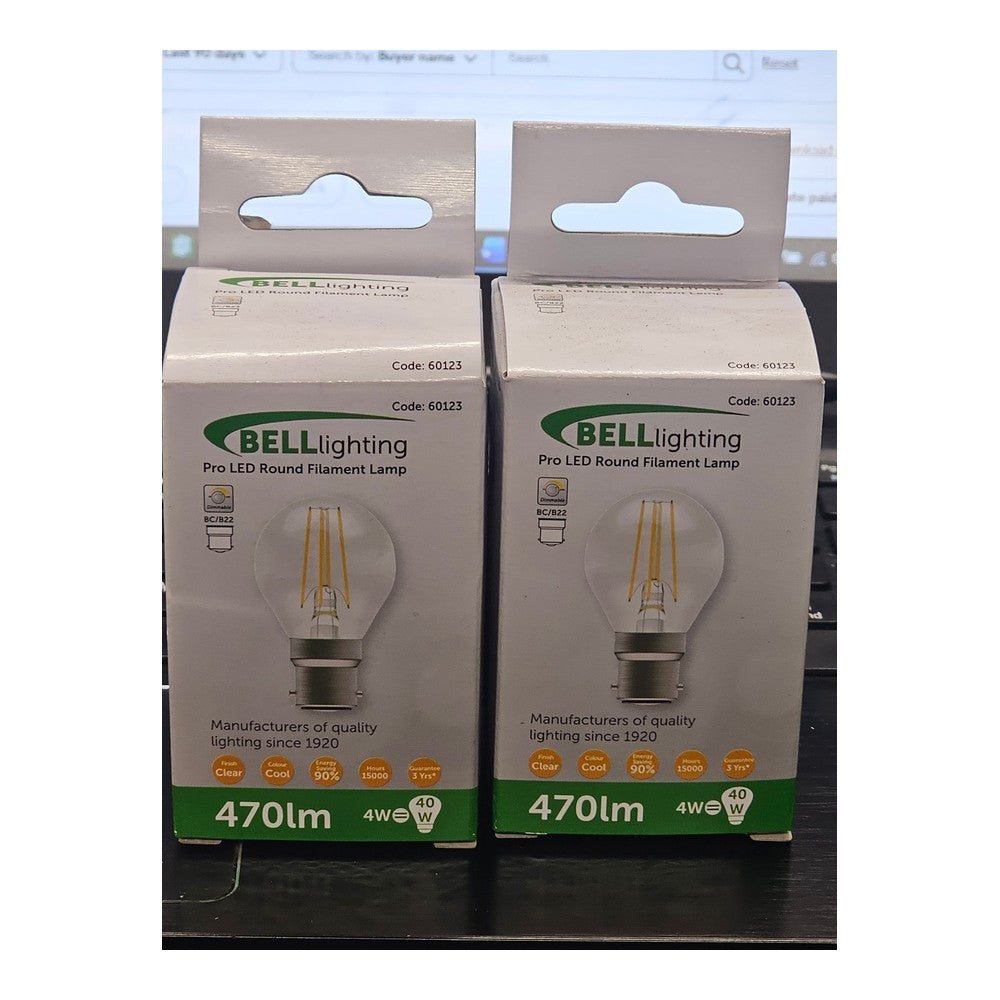 BC-B22d 4w = 40w Bell Pro LED Round Filament Lamp Bulb ( Pack of 2 ) 470lm Cool