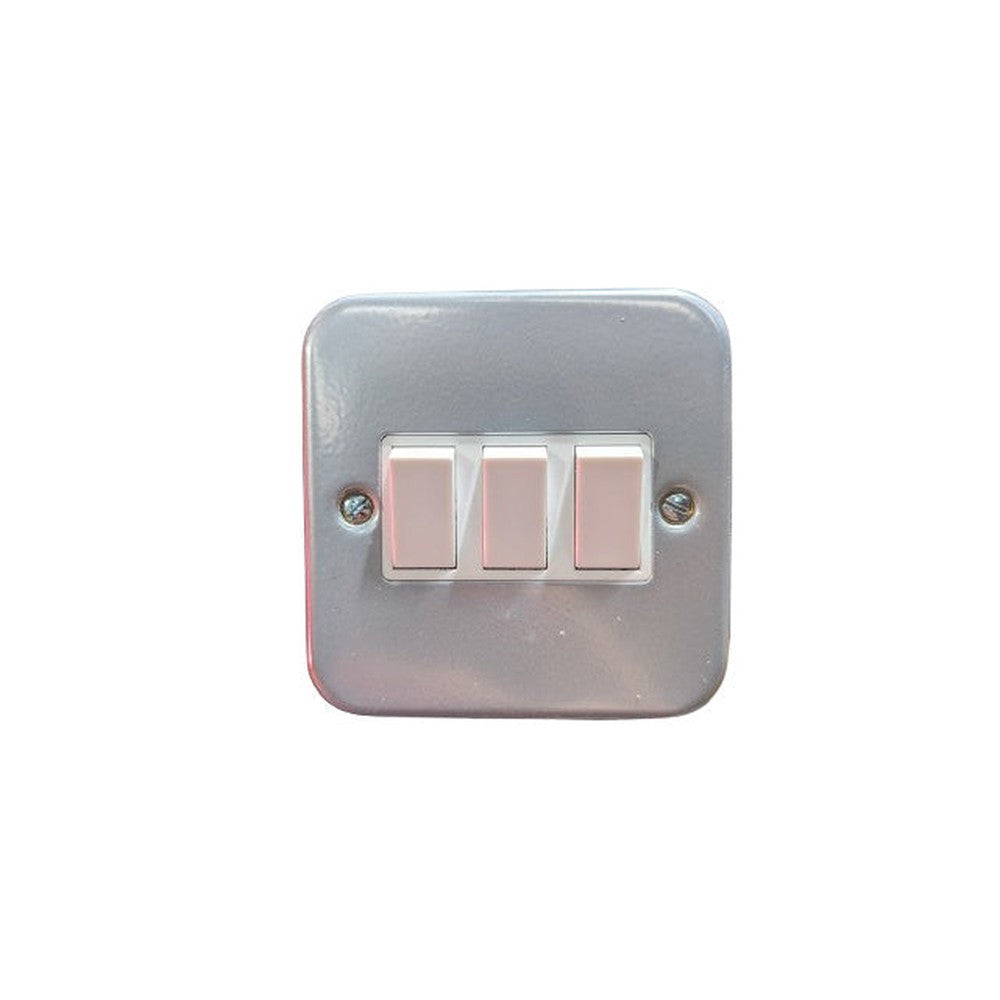 Contactum 3732 White Metal Clad Switch, 2 Way, 3 Gang, Metal Clad Box 3 rockers
