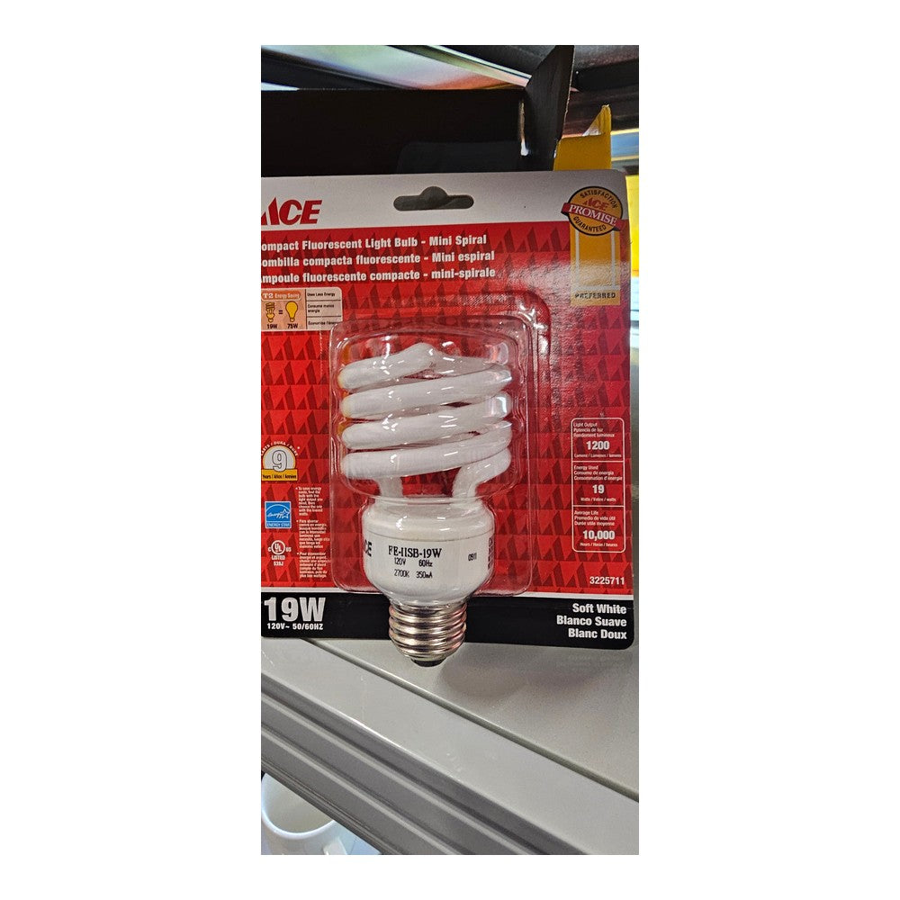 E27 / ES 120V 13W and 19W ACE Mini Spiral Site Work Light Bulb 1200lm Soft White