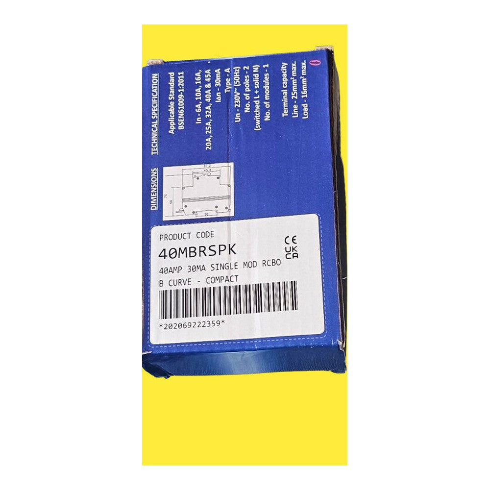 PROTEUS 40AMP 4PA 30MA Single Module Compact RCBO New in Box 40MBRSPK