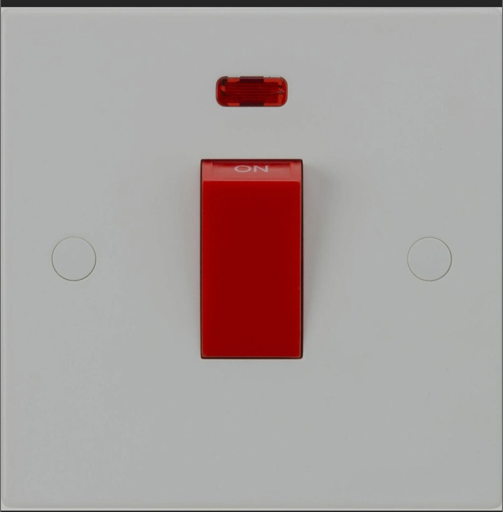 2 x Knightsbridge SN8331N Square Edge White Small 45A 2 Pole Neon Switch