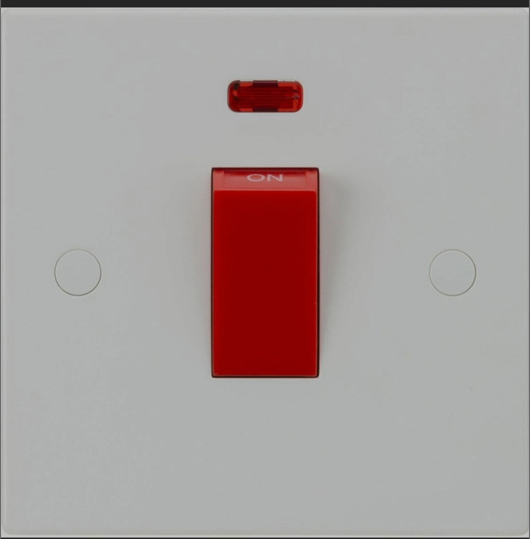 2 x Knightsbridge SN8331N Square Edge White Small 45A 2 Pole Neon Switch