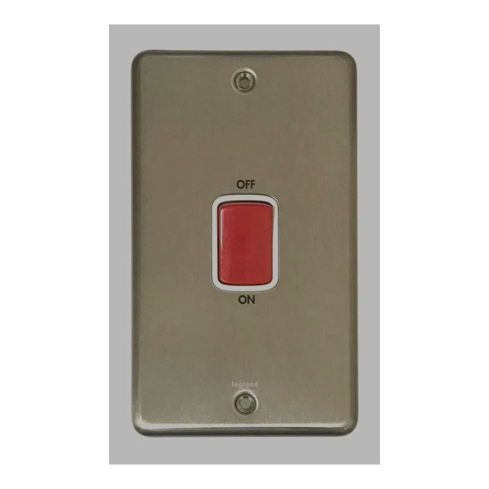 Legrand 733020 D P Switch 2 Gang 45 Amp Cooker/Shower Brushed Steel 146 x 86mm