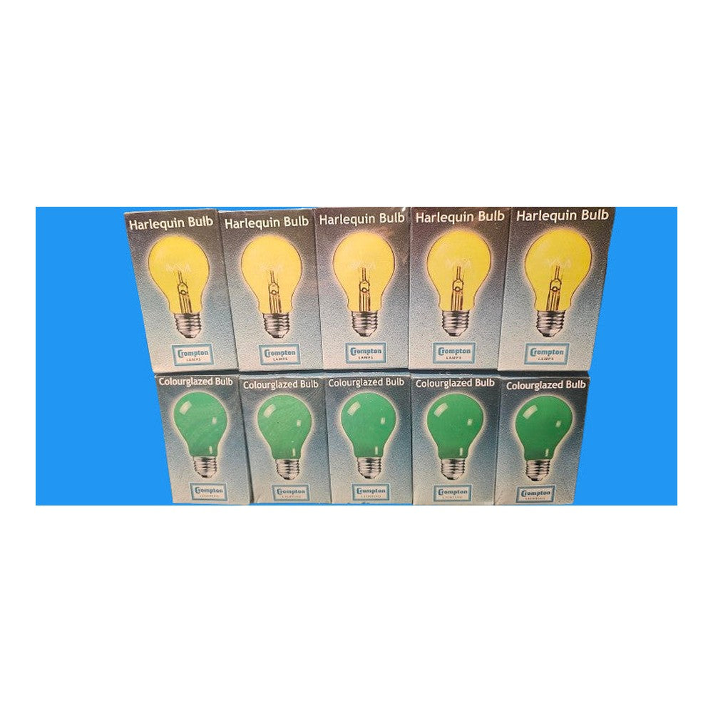 ES - E27 ( Pack of 5 ) Crompton Coloured bulbs Yellow Green 240v Bulbs Lamps
