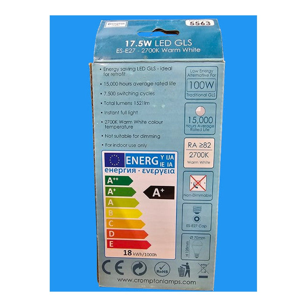 ES-E27 17.5W ( Pack of 2 ) Crompton LED GLS Bulb 2700k Warm White 1521lm 5563