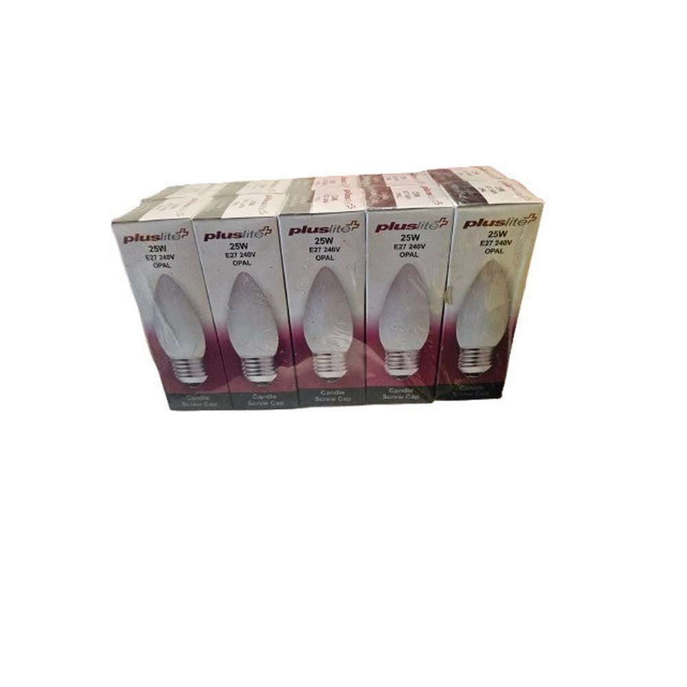 E27 ( 5 Pack ) Pluslite 25w Opal Candle Lamp Bulbs Screw Cap