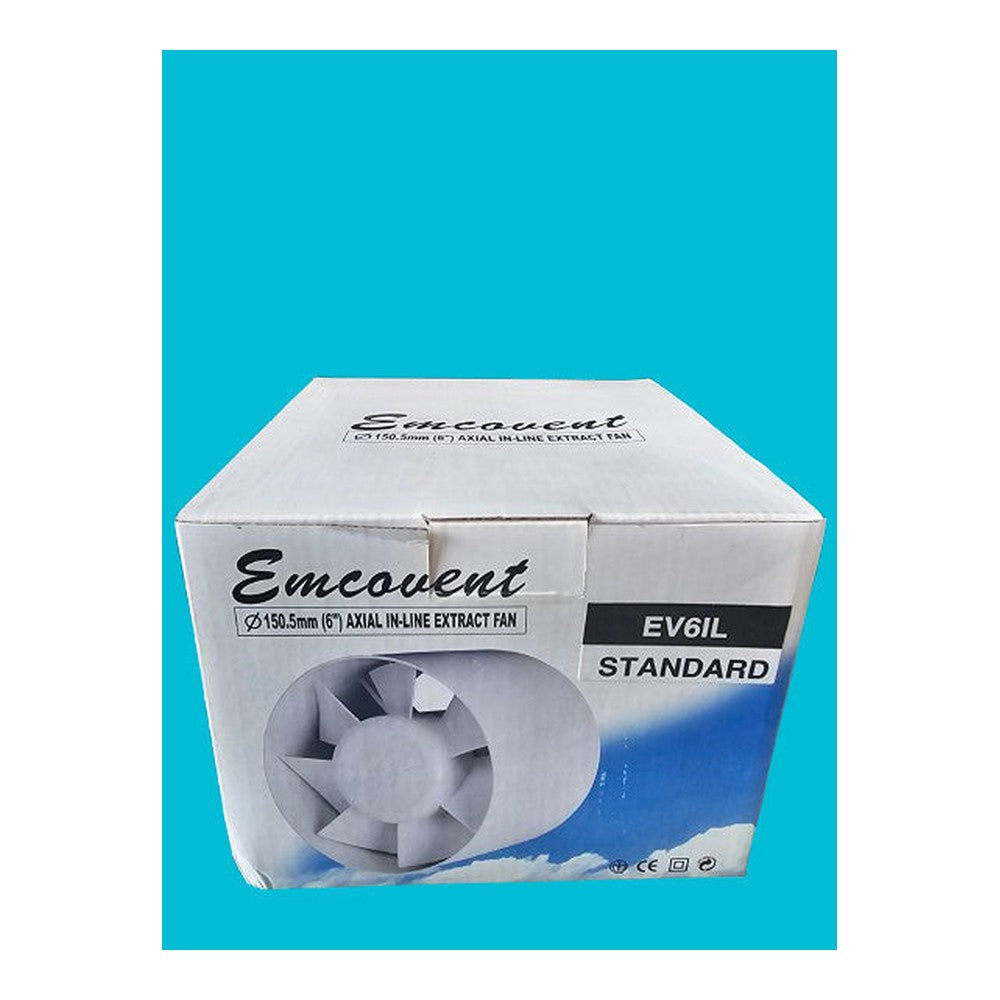 EV6IL Emcovent 6" 150mm Axial in line Standard Fan for Toilets Bathrooms Shower
