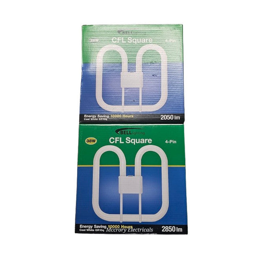 GR10q 4 Pin 2D Bell 28w or 38w Bulb Lamp CFL Square Energy Saver Cool White