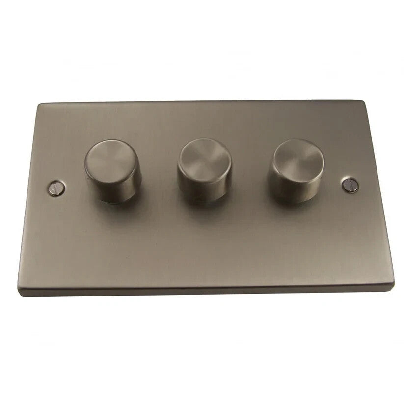 Causeway 3 gang 2W 400W Dimmer Switch Satin Chrome Three Dimmers Switch