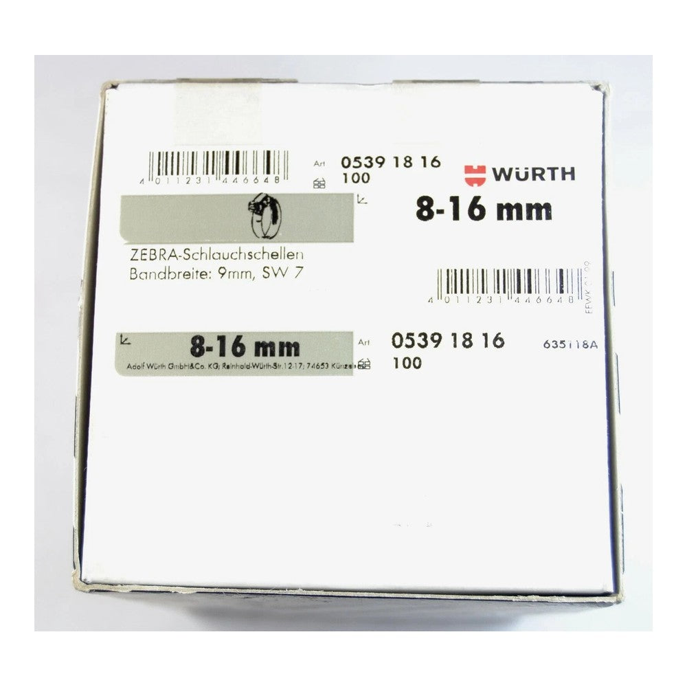 Wurth Hose Clips Box of 100 - Jubilee Clamps Various Sizes