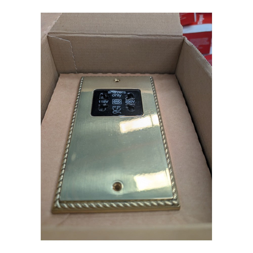 MK Grosvenor Plus Shaver supply Socket unit in brass  rope edge finish K704 POB