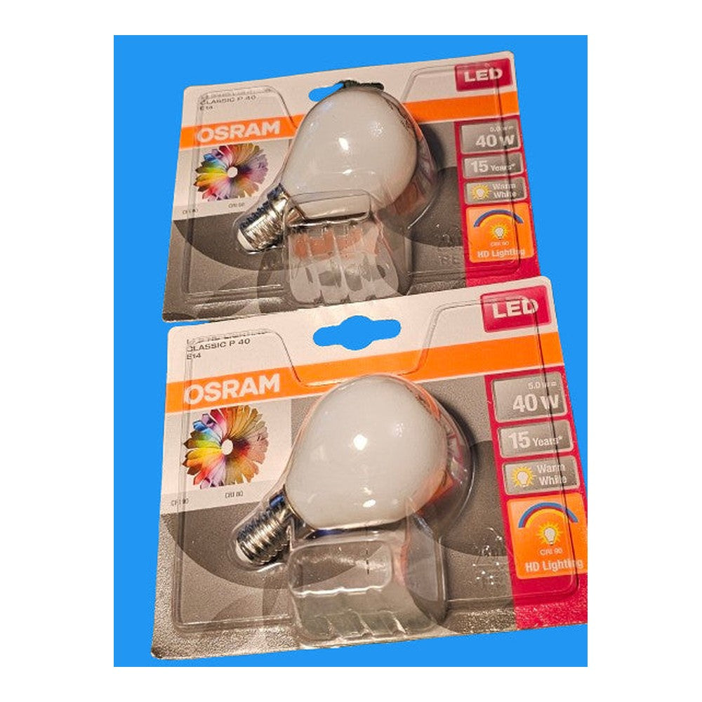 2 x E14 Osram LED HD Lighting Classic P40 Bulb 470Lm Warm White 5.0w