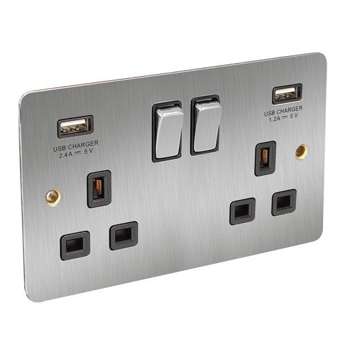 CED Satin Chrome Switches & Sockets - Axiom Electrical Fuse USB Cooker Flatplate