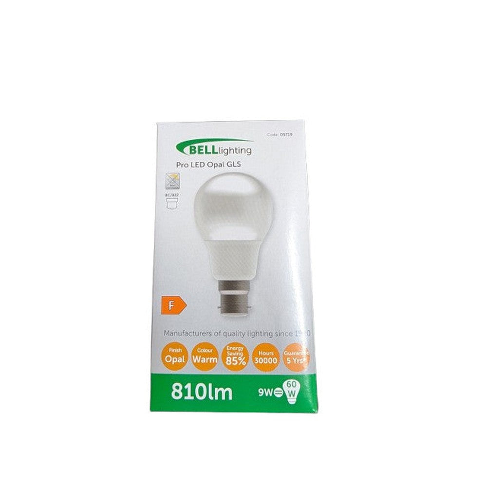 BC/B22  9W = 60W ( Pack of 2 ) Bell Pro LED Opal GLS 810LM 2700k Warm