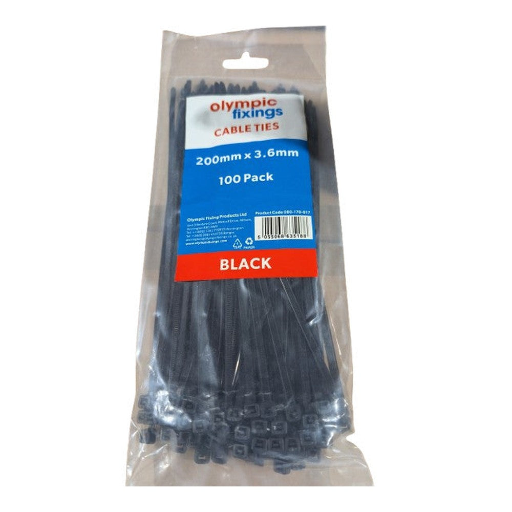 3.6mm x 200mm Black Cable Tie Zip Short Cable Ties Wraps Strong Nylon Pack 1000