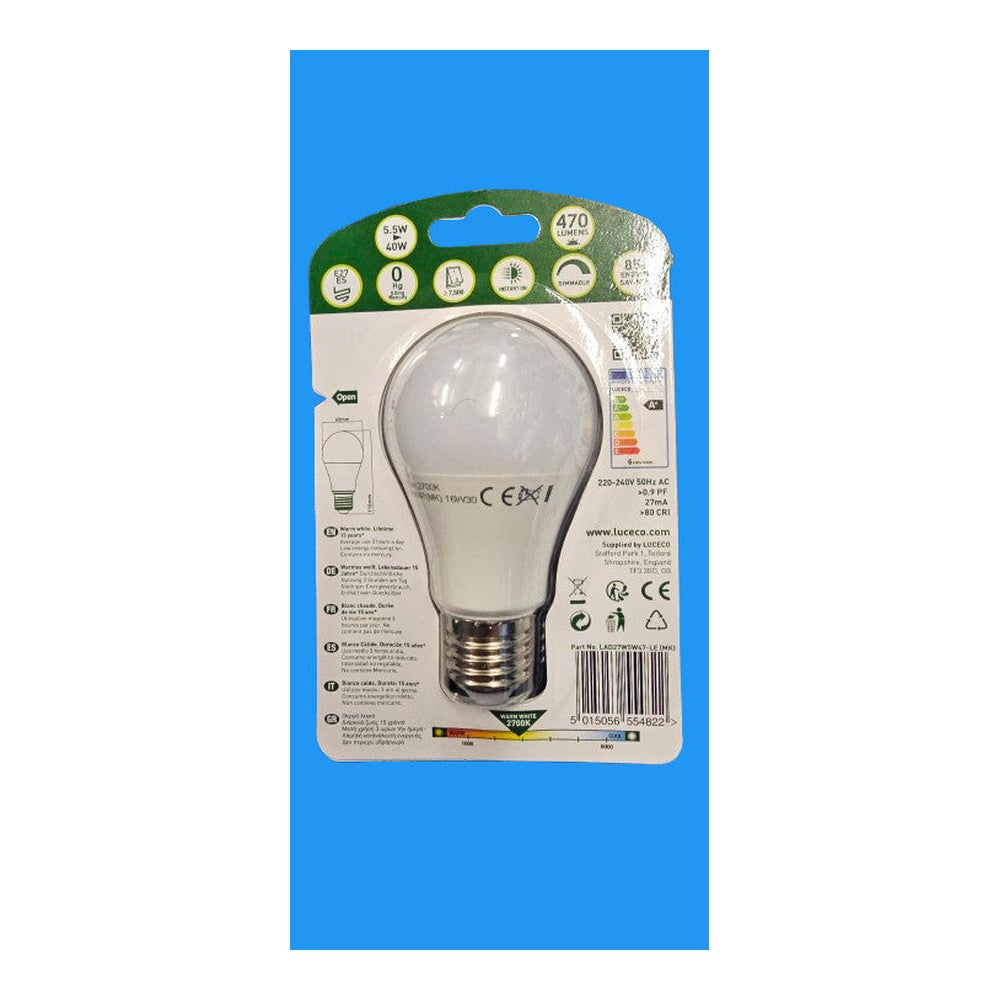 E27 ES 5.5w = 40w LED Dimmable A60 Classic Lamp Bulb 470lm 2700k Warm White