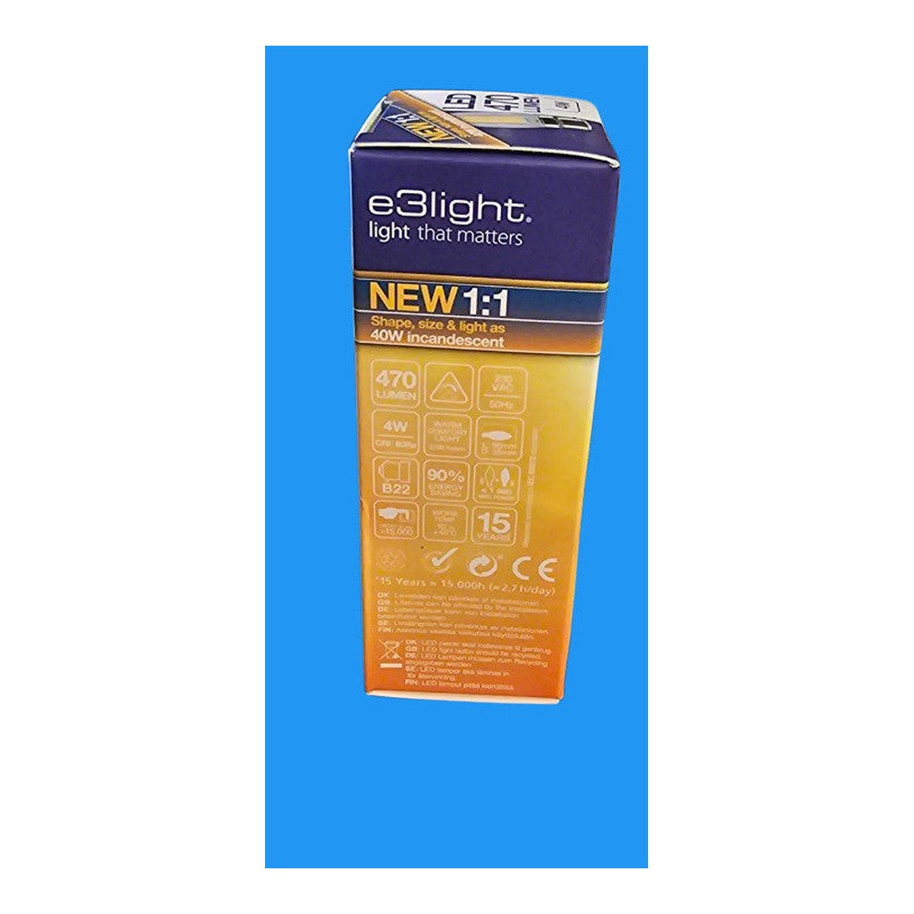 B22 4w = 40w Incandescent Warm Comfort Light 470lm LED EBright 90% Energy Saver