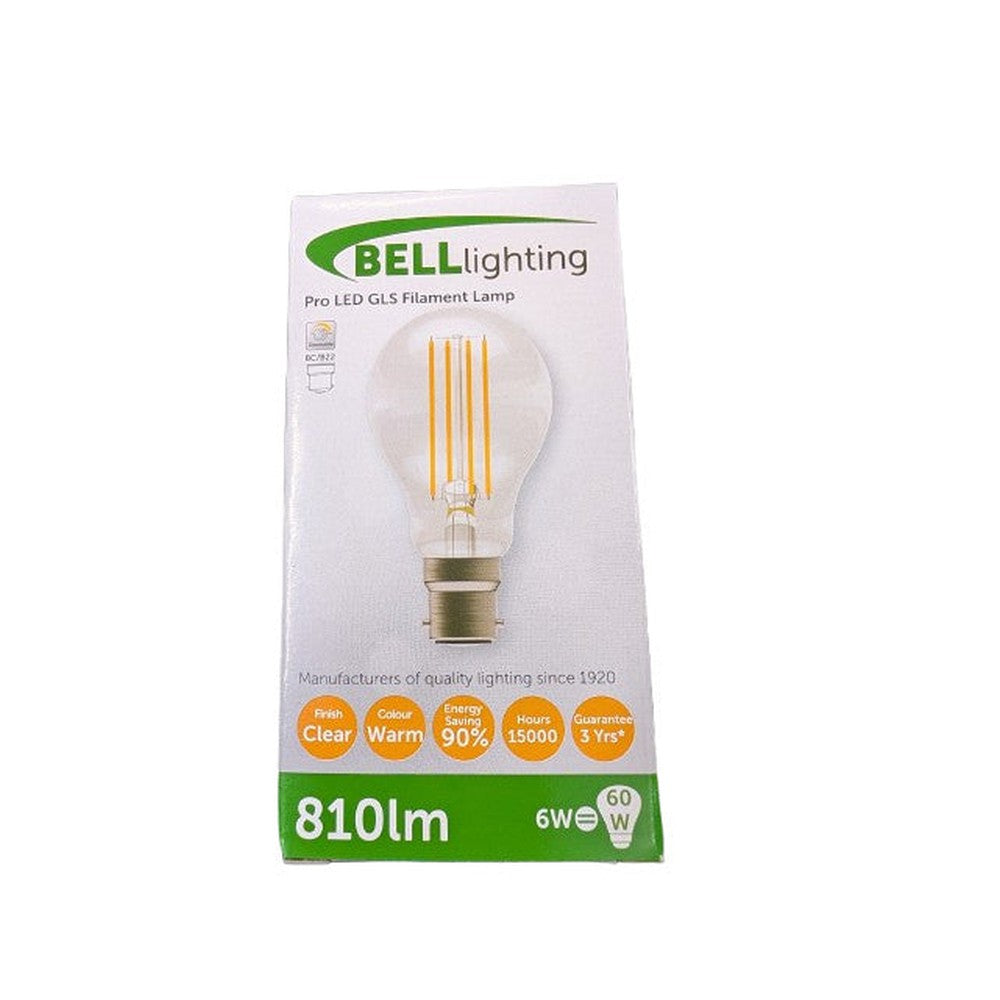 3 x B22/BC Bell 6w = 60w 240V Retro Clear Vintage Filament GLS Light Bulb 05018