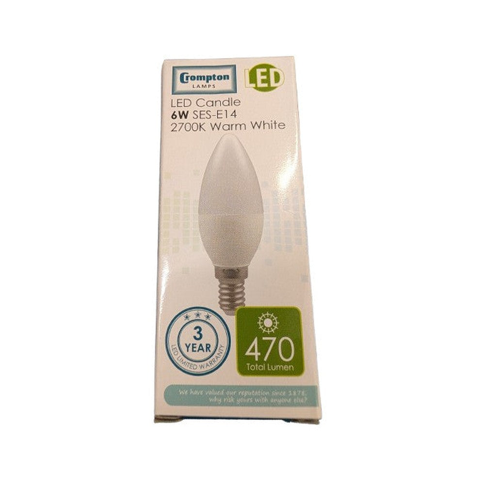 2x Crompton 3569 Light Bulb 6w LED Candle  SES-E14 2700k Warm White
