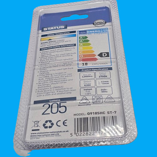 G9 18W Capsule (Pack of 2 ) Status Halogen 205lm Warm White Dimmable Clear 2700k