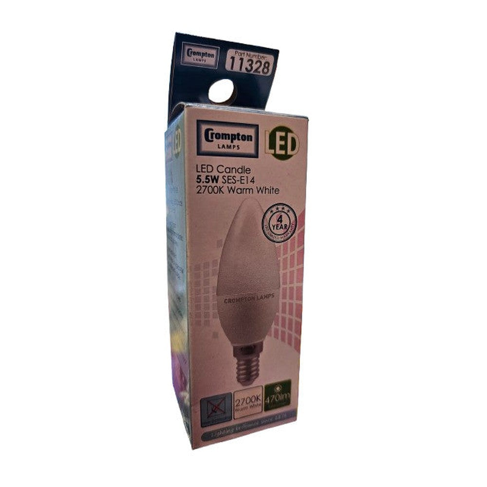SES-E14 5.5W  ( Pack of 2 ) CROMPTON LED Candle • Dimmable •  2700K • 9233
