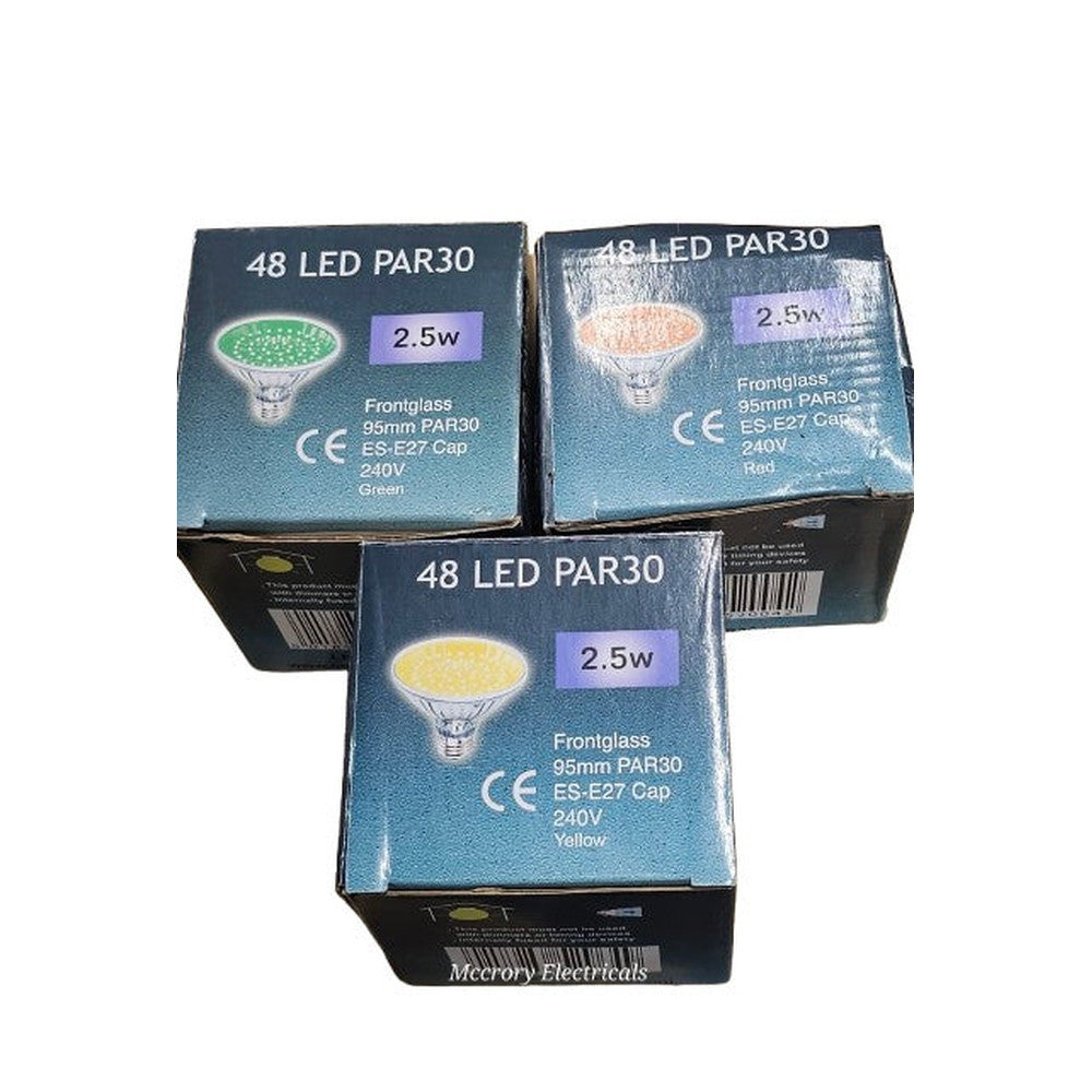 ES-E27 2.5w ( 2 Pack )  48 LED PAR 30 Crompton Frontglass 95mm  Red Yellow Green