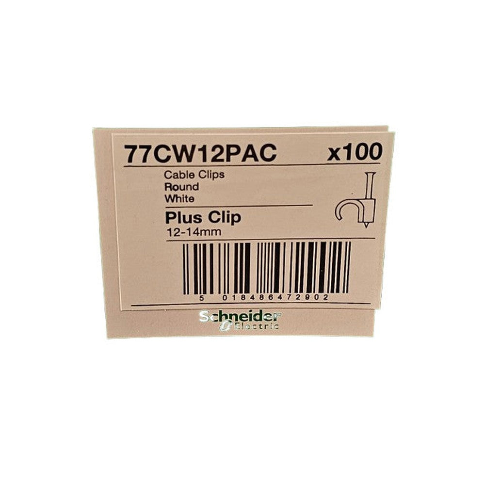 Schneider Tower 12mm - 14mm Round White Cable Clips 77CW12PAC Plus Clip x200