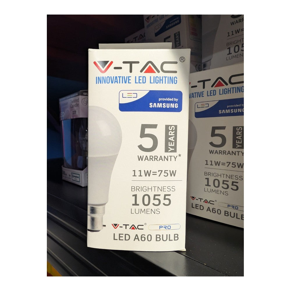 B22 11w = 75w A60 2 Pack LED BULB SAMSUNG CHIP 4000K DAY WHITE B22 1055lm V-TAC