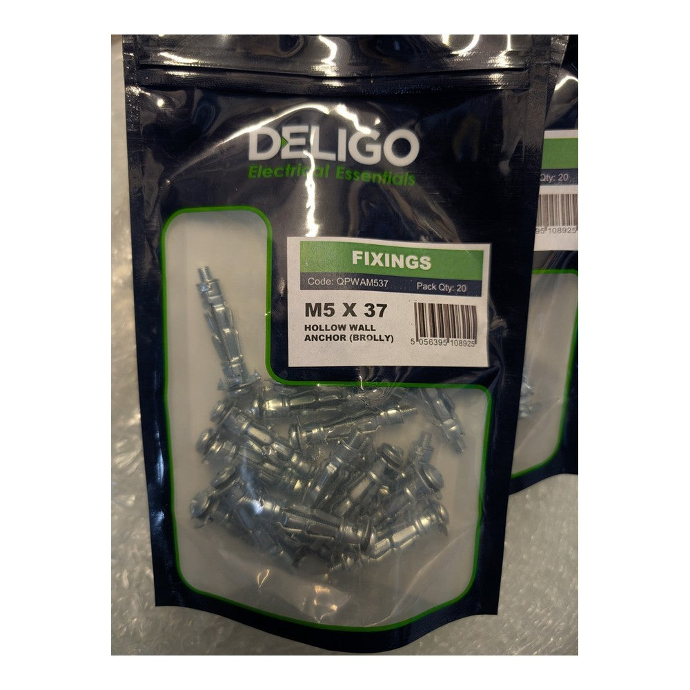 Deligo Metal Cavity Brolly Anchor M5x37 Hollow Wall Anchor/Plasterboard 20 Pack