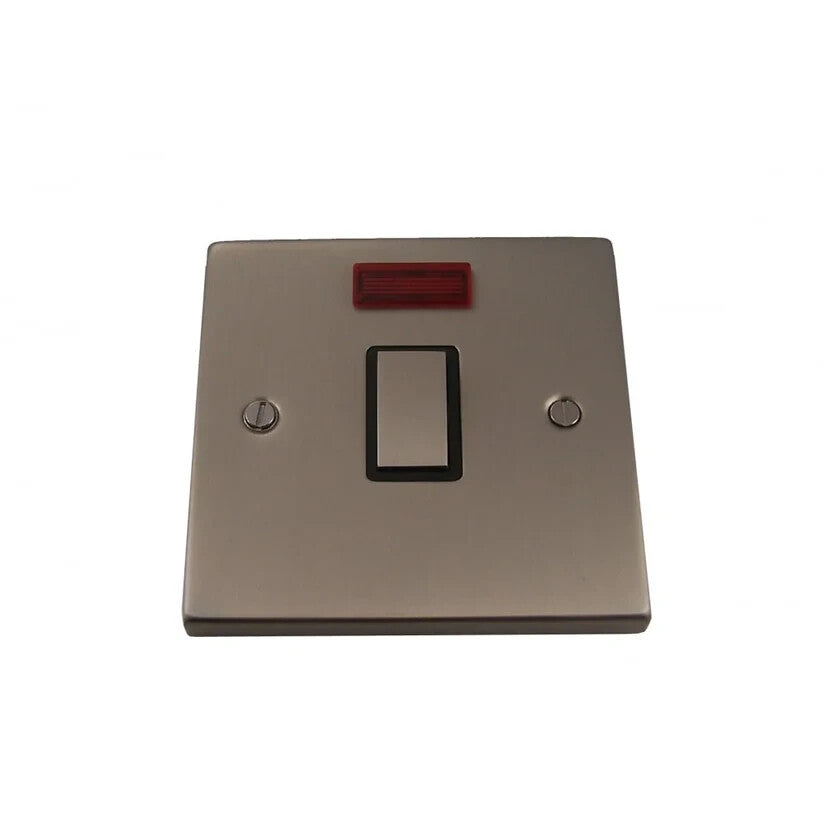 Satin Chrome 1 Gang 20A DP Switch With Neon Indicator Black Insert Ingot