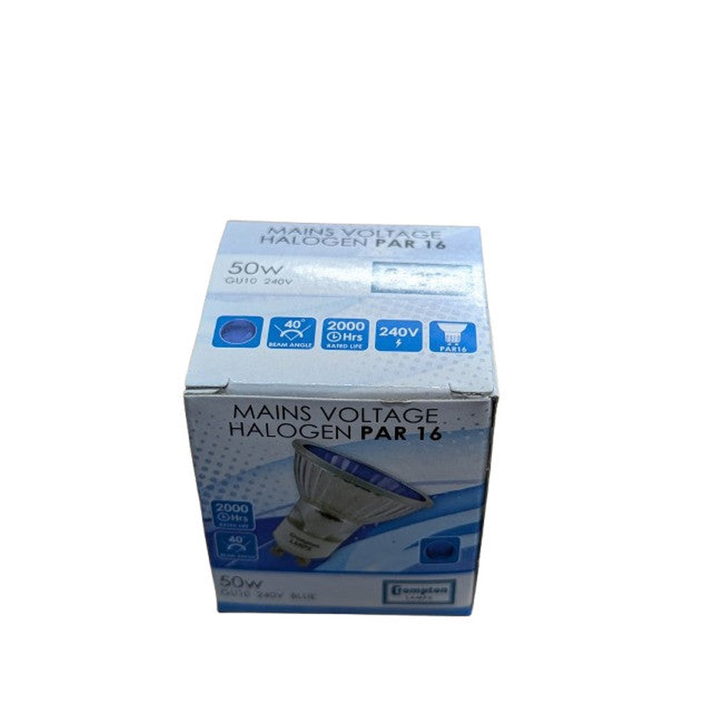 2x Crompton Mains Voltage Halogen Spotlight 240V 50W PAR16 GU10 Blue