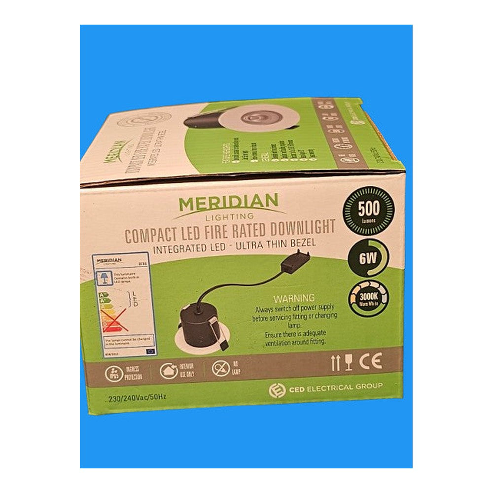 Meridian 6w Compact Fire Rated Downlight Intergrated LED Ultra Thin BEZEL Satin