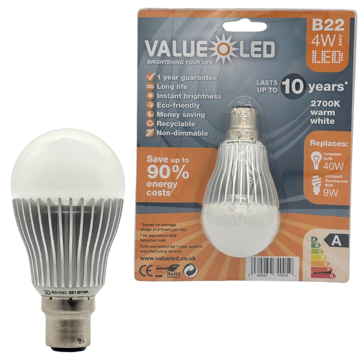 Value LED Bulbs Warm White B22 E14 E27 GU10 MR16 3W 4W 6W 2700K Spot Lamp