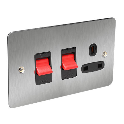 CED Satin Chrome Switches & Sockets - Axiom Electrical Fuse USB Cooker Flatplate