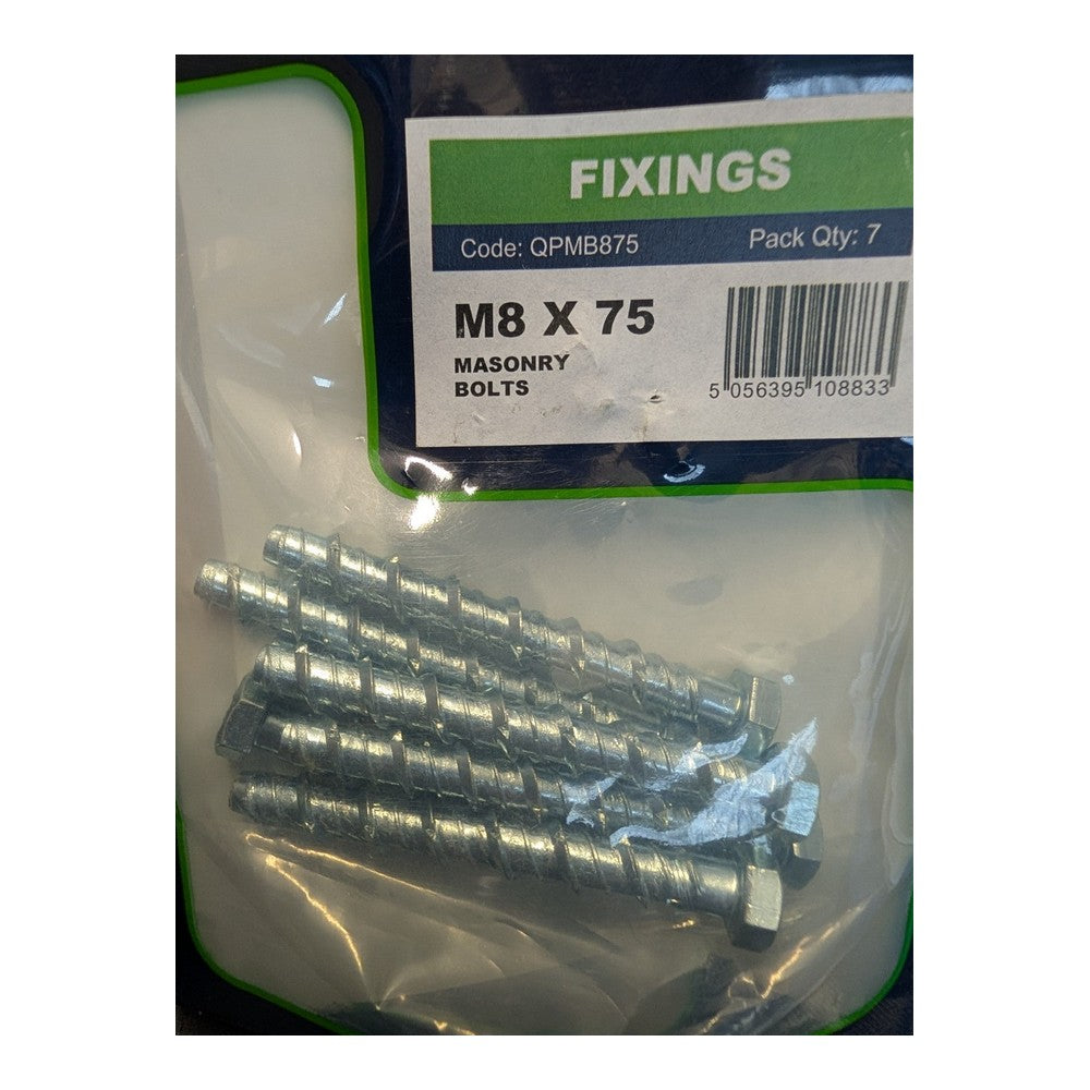 7x Deligo M8 x 75 Thunderbolt Type Hexagon head screw masonry support fixing