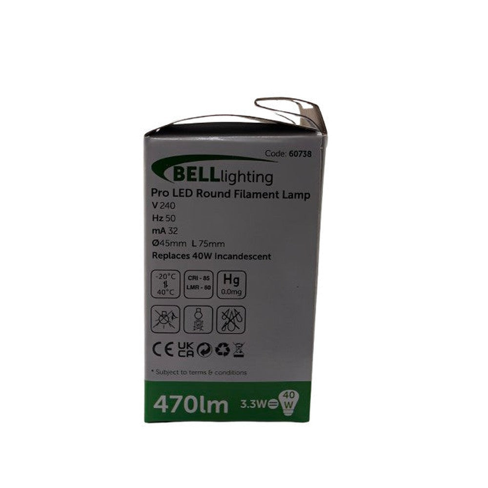 2 x ES/E27 Bell 3.3w = 40w 470lm Bulbs Pro LED Round Filament Lamp 60738