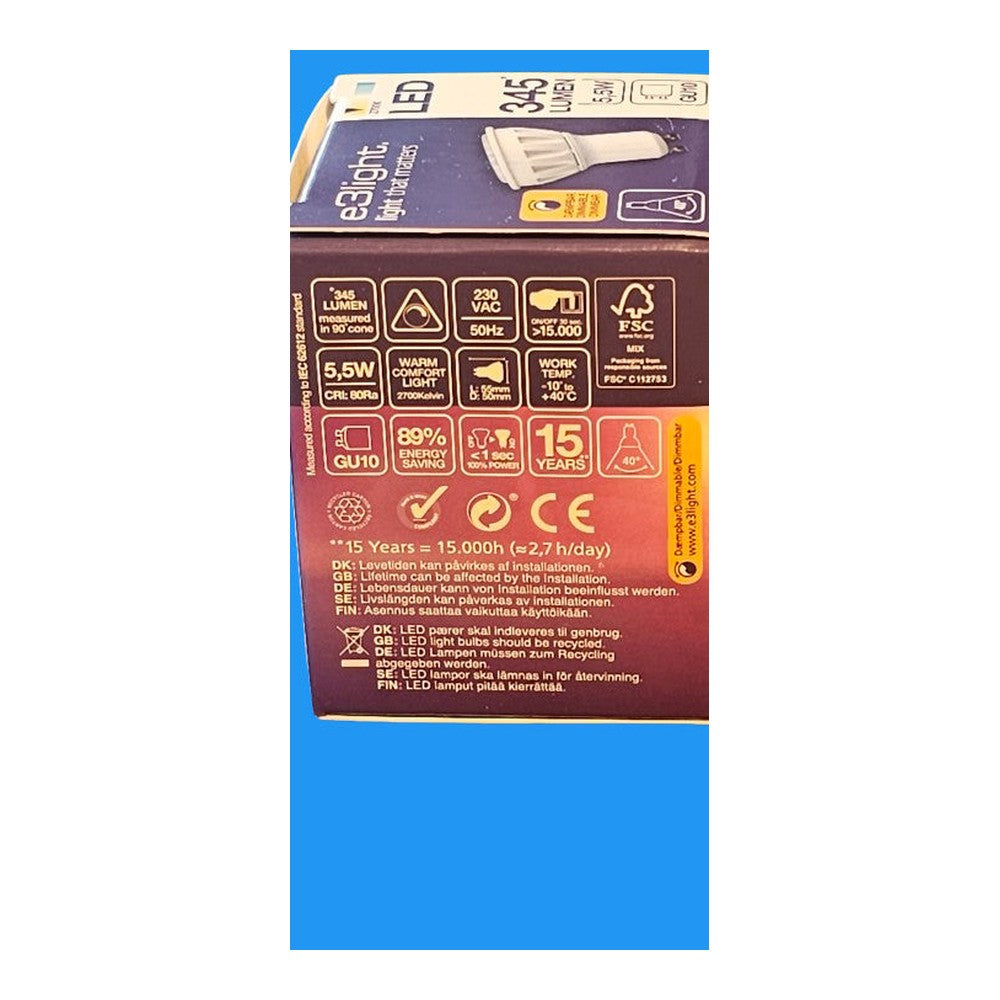 5 x GU10 5.5w = 50w LED e3light 2700k Warm Comfort White 345lm