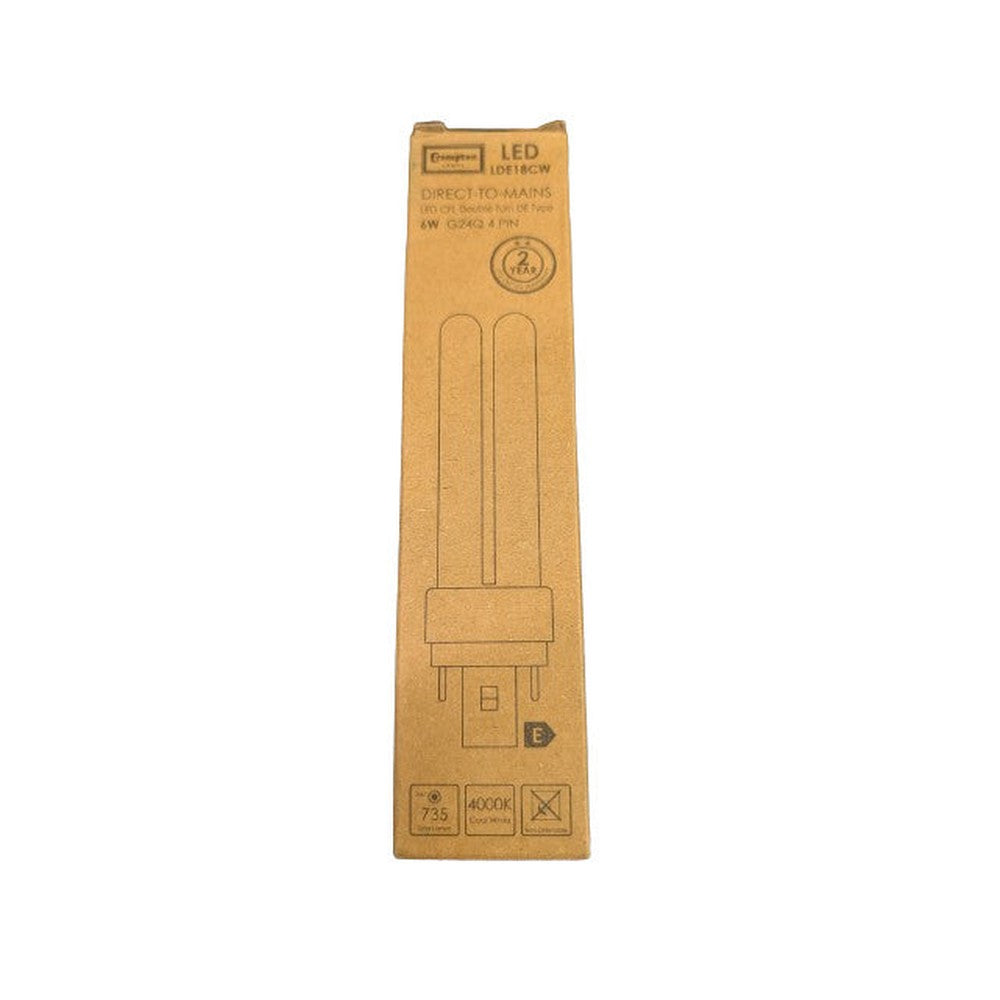 Crompton LED 6W G24Q 4-pin Double Turn CFL D-Type Direct to Mains Cool White