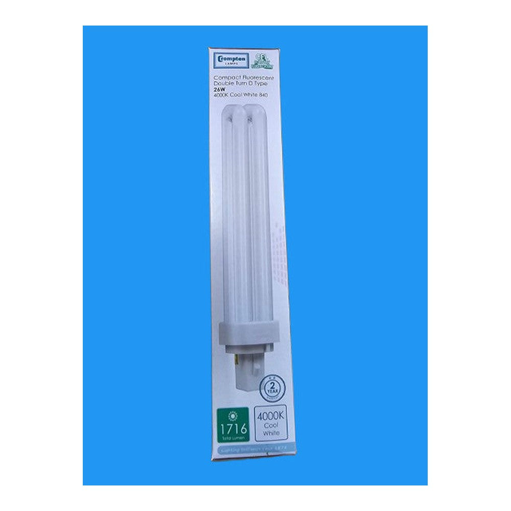Crompton 2 Pin G24D-3 26w Cool White 4000k 1216Lm CLD26SCW