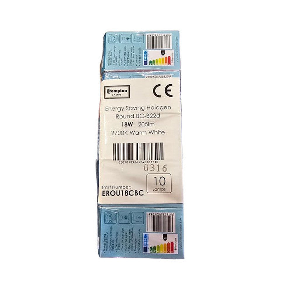 B22 Crompton 18W 205lm Warm White Bulb EROU18CBC